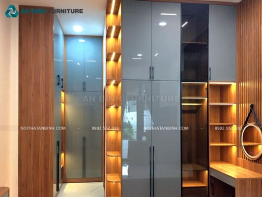 Thi công tủ quần áo MDF cánh kính – anh Tuấn, Bình Định
