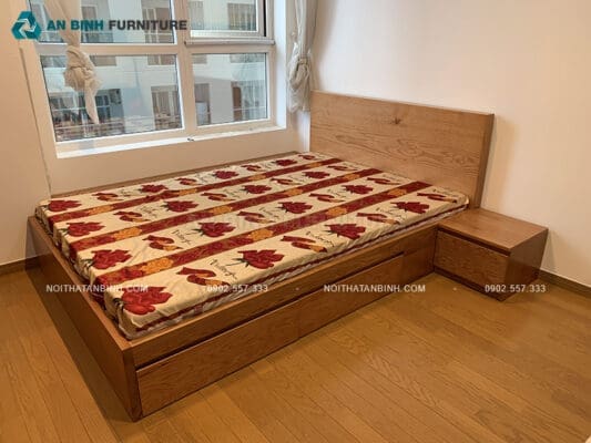 Hoàn thiện giường ngăn kéo MDF Veneer – cô Lan, TPHCM