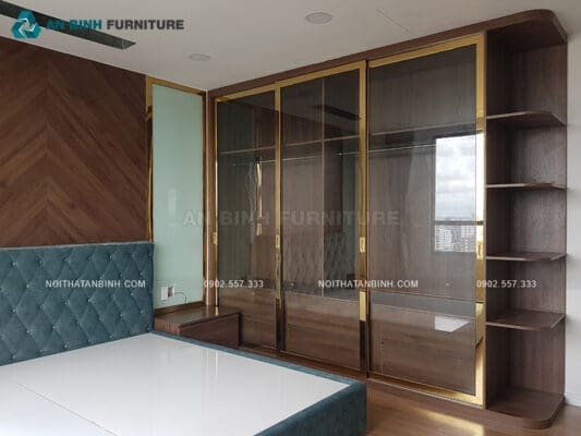 Bàn giao tủ áo cửa lùa MDF Melamine kính – chú Tuấn, TPHCM