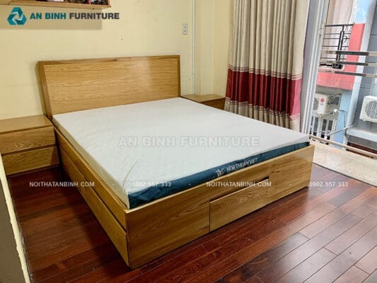 Thi công giường ngăn kéo gỗ Sồi – chú Thân, TPHCM