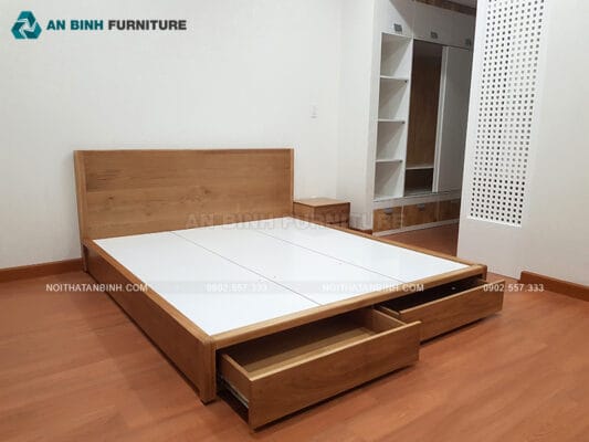 Hoàn thiện giường ngăn kéo gỗ Sồi – chị Tú Anh, TPHCM