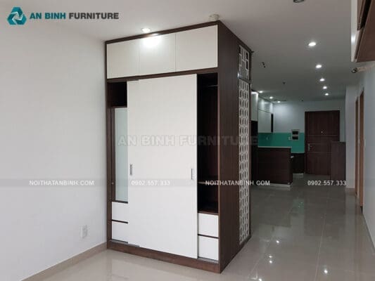 Thực tế tủ áo cửa lùa MDF Melamine – anh Huy, TPHCM