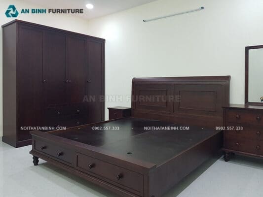 Thi công nội thất phòng ngủ gỗ Xoan Đào nhà cô Loan, TPHCM 02