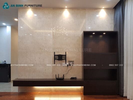 Công trình kệ tivi gỗ MDF Melamine nhà chị Yến, TPHCM