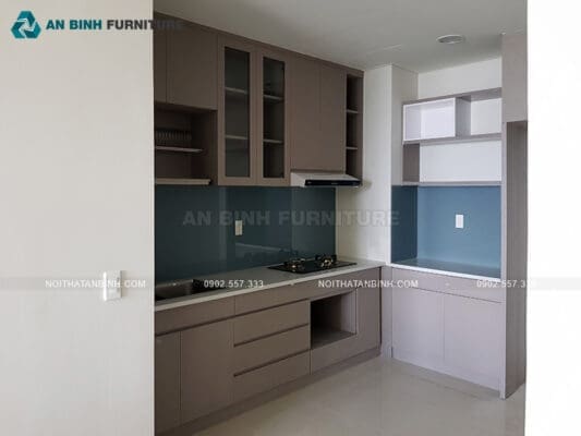 Bàn giao tủ bếp gỗ MDF Melamine – chị Lita, Bình Dương