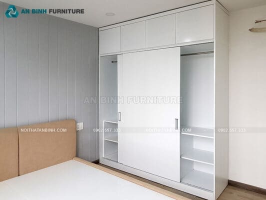 Công trình tủ áo cửa lùa MDF phủ sơn – anh Định, TPHCM