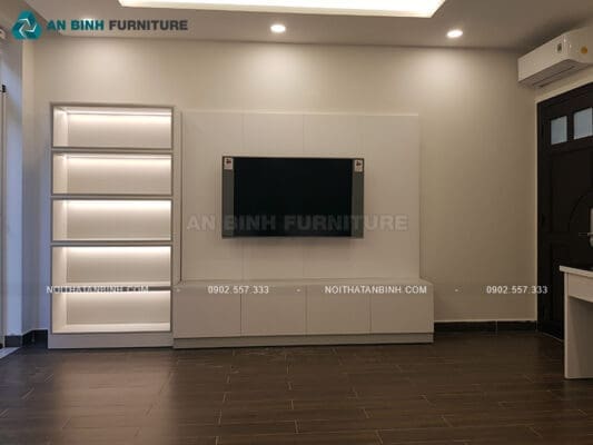 Hoàn thiện kệ tivi gỗ MDF Melamine nhà anh Phúc, TPHCM