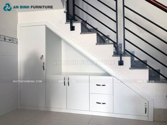 Thi công tủ gầm cầu thang MDF Melamine - chị Lan, TPHCM