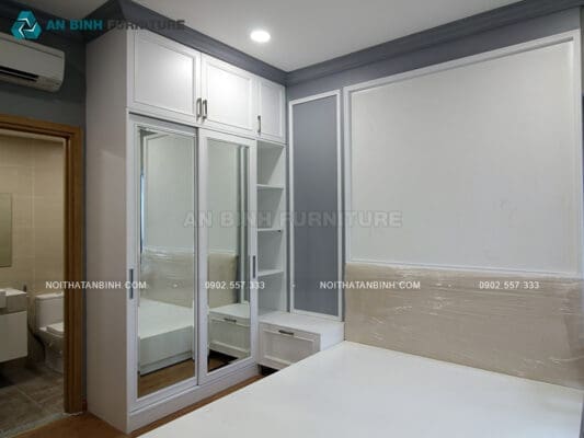 Thi công tủ áo cửa lùa MDF phủ sơn – anh Tuân, TPHCM