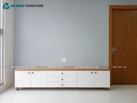 Hoàn thiện kệ tivi gỗ MDF Melamine nhà anh Định, TPHCM