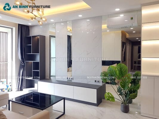 Thi công kệ tivi gỗ MDF Melamine nhà chị Linh, TPHCM