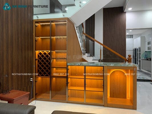 Hoàn thiện tủ cầu thang MDF cánh nhôm kính - anh Cẩm, TPHCM