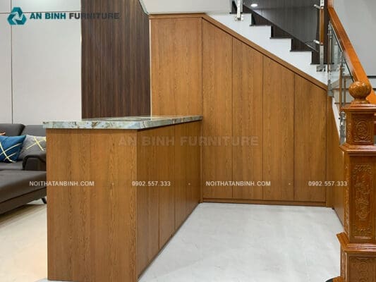 Thi công tủ gầm cầu thang MDF Melamine - anh Cẩm, TPHCM