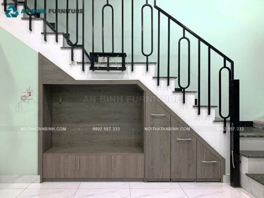 Thi công tủ gầm cầu thang MDF Melamine - anh Tùng, TPHCM