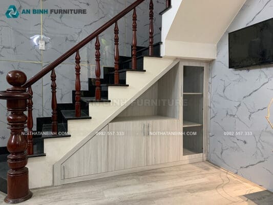 Thi công tủ gầm cầu thang MDF Melamine - chị Ngọt, TPHCM
