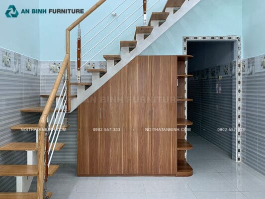 Bàn giao tủ gầm cầu thang MDF Melamine - chị Dung, TPHCM