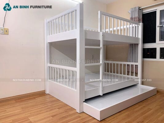 Công trình giường tầng gỗ Thông sơn trắng – anh Phương, TPHCM