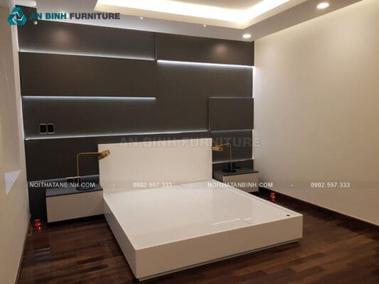 Hoàn thiện giường ngủ MDF sơn trắng – chị Yến, TPHCM