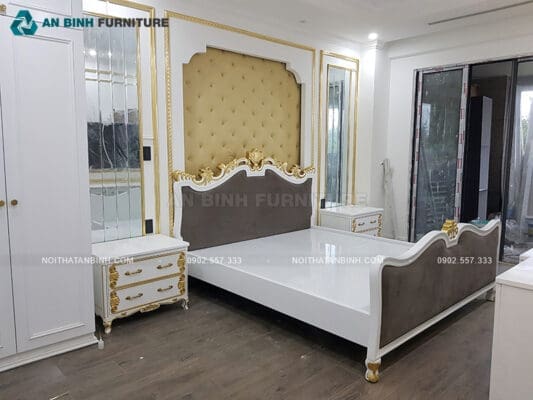 Công trình giường ngủ gỗ Sồi bọc nệm – chị Yến, TPHCM
