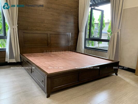 Hoàn thiện giường ngăn kéo gỗ Sồi – chị Hương, Đồng Nai
