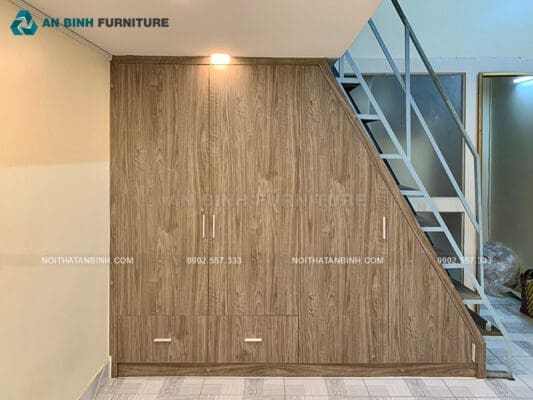 Công trình tủ gầm cầu thang MDF Melamine - chị Thư, TPHCM