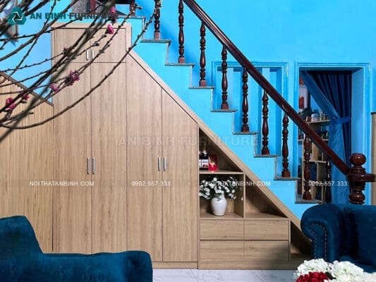 Thi công tủ gầm cầu thang MDF Melamine - chị Thủy, TPHCM
