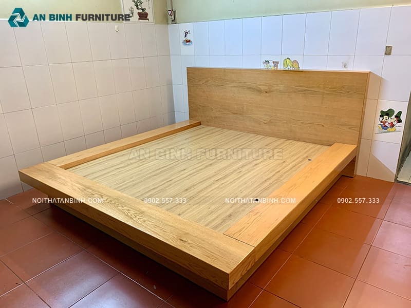 Giường gỗ kiểu Nhật gỗ Sồi dáng thấp tối giản tinh tế - GKN001