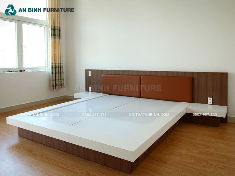 Giường thấp kiểu Nhật MDF đầu bọc nệm tạo điểm nhấn - GKN005