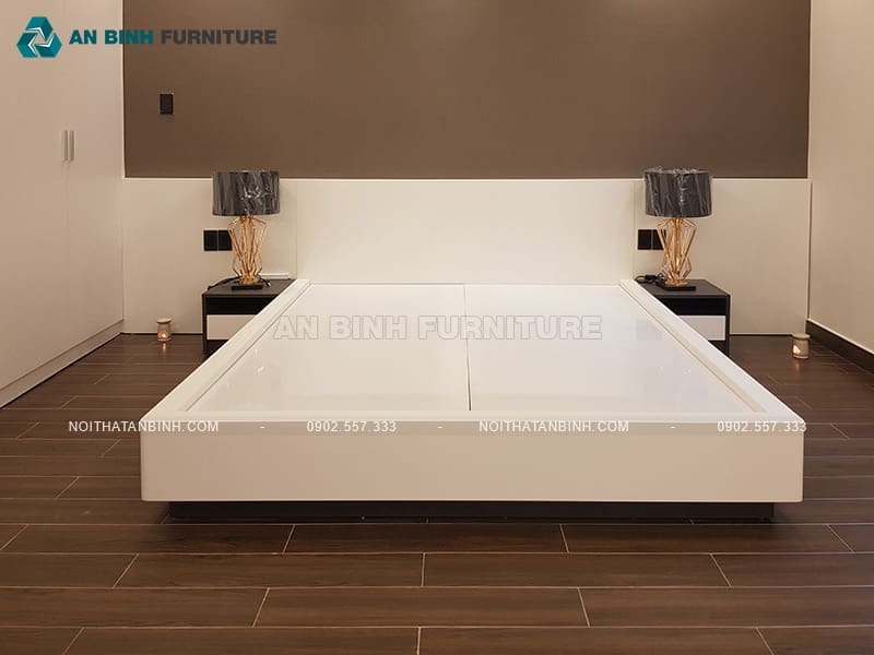 Giường Nhật MDF sơn trắng tối giản sang trọng - GKN012