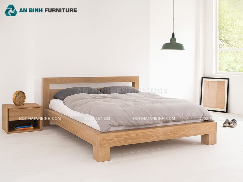 Giường Nhật đầu khoét rãnh gỗ Sồi dáng cao - GKN027