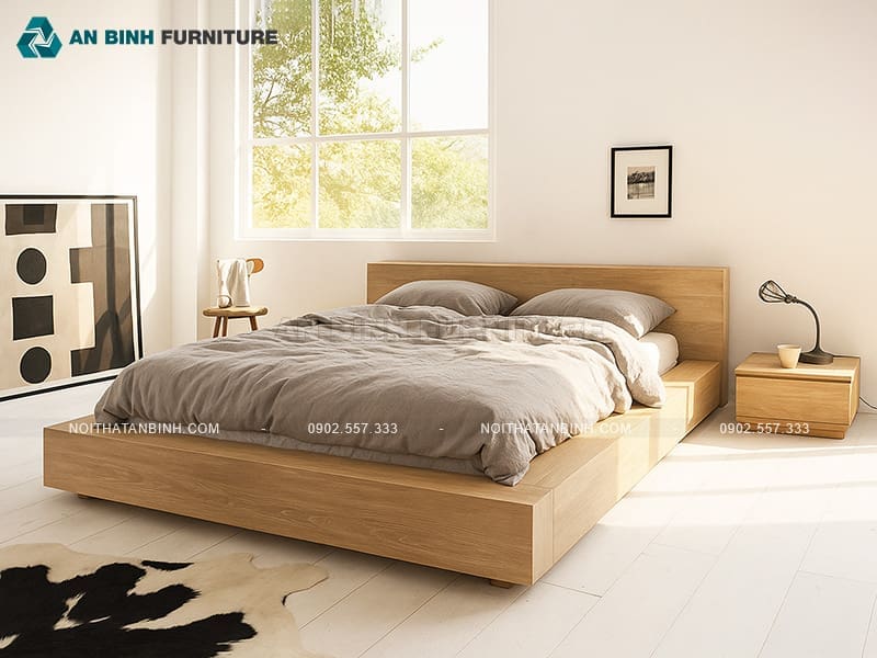 Giường Nhật gỗ Sồi khung to bản liền khối - GKN028