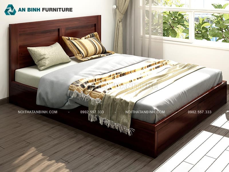 Giường ngủ có ngăn kéo gỗ Sồi phong cách tối giản - GNK002