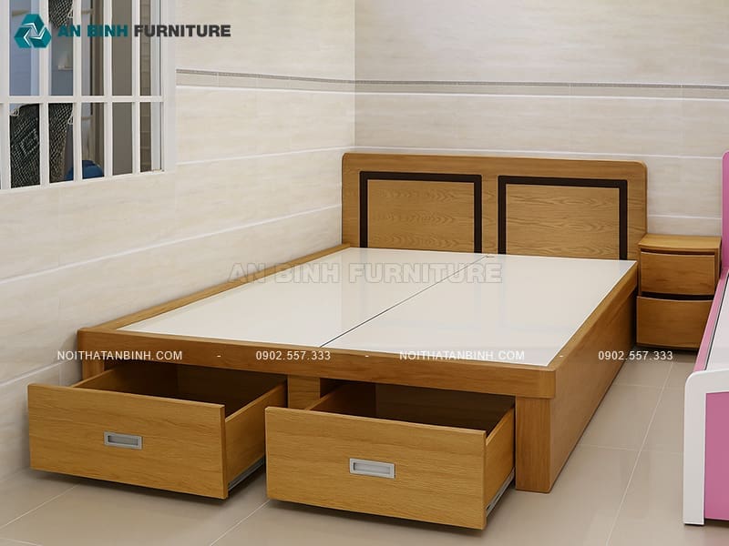 Giường ngăn kéo gỗ Sồi thiết kế hiện đại tiện dụng - GNK033