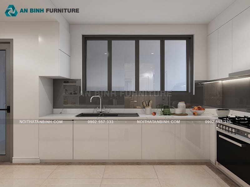 Tủ bếp nhựa đặc PVC phủ Acrylic bóng gương sang trọng - TBAC002