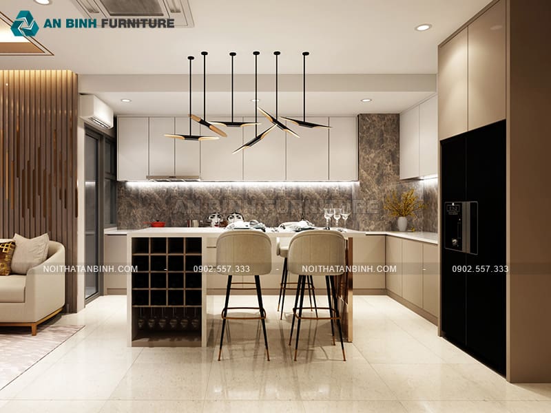 Tủ bếp nhựa PVC cánh phủ Acrylic thiết kế mở tiện nghi - TBAC006