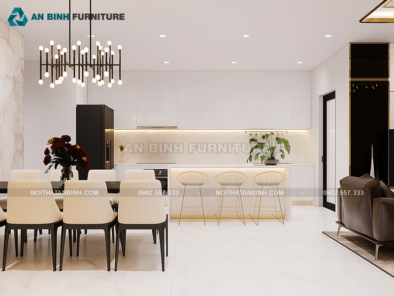 Tủ bếp gỗ MDF phủ Acrylic trắng sáng cho căn hộ cao cấp - TBAC008
