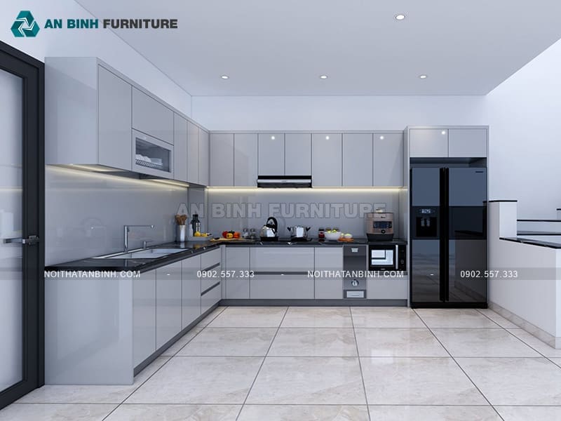 Tủ bếp nhựa đặc PVC phủ Acrylic xám hiện đại tinh tế - TBAC019