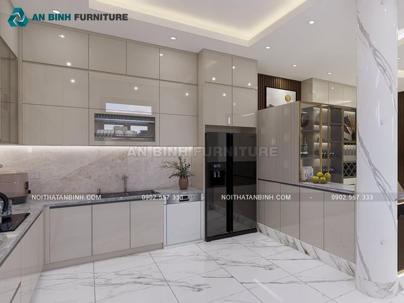Tủ bếp MDF phủ Acrylic bóng gương phong cách châu Âu - TBAC020