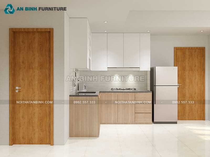 Tủ bếp gỗ MDF phủ Melamine bền đẹp kiểu chữ L nhỏ gọn - TBME003