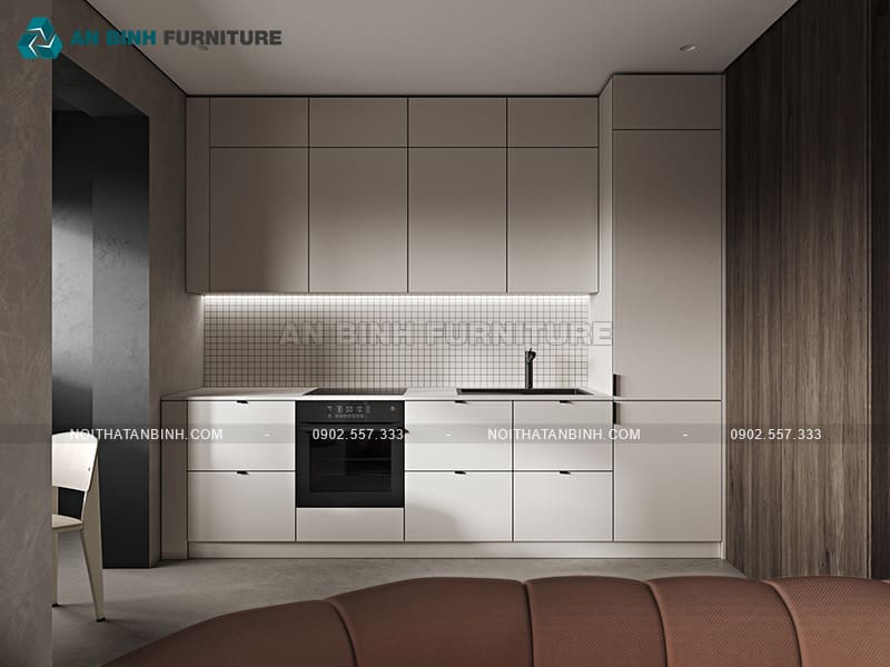 Tủ bếp gỗ MDF phủ Melamine sang trọng, thiết kế gọn gàng - TBME025