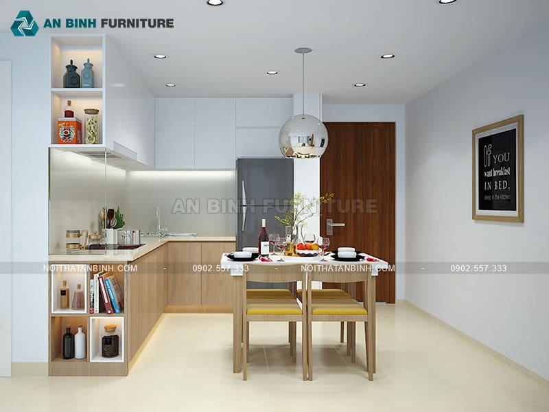 Tủ bếp gỗ MDF phủ Melamine nhỏ gọn cho căn hộ chung cư - TBME033
