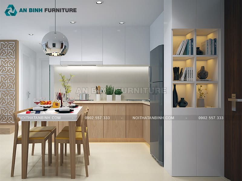 Tủ bếp gỗ MDF phủ Melamine nhỏ gọn cho căn hộ chung cư - TBME033