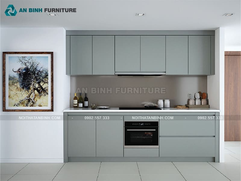 Tủ bếp nhựa PVC phủ Melamine bền đẹp thiết kế gọn gàng - TBME035