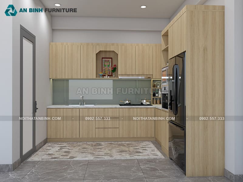 Tủ bếp gỗ công nghiệp MDF phủ Melamine vân sồi tự nhiên - TBME037