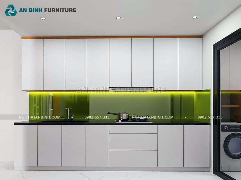 Tủ bếp nhựa PVC phủ Melamine chống nước đơn giản tinh tế - TBME040