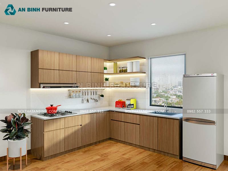 Tủ bếp gỗ MDF phủ Melamine bền đẹp cho không gian rộng - TBME042