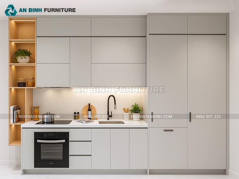 Tủ bếp gỗ công nghiệp MDF phủ Melamine tối giản tinh tế - TBME051