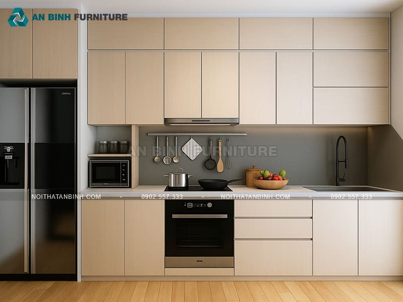 Tủ bếp gỗ MDF phủ Melamine cao cấp thiết kế chữ I gọn gàng - TBME061