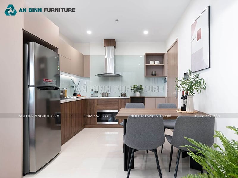 Tủ bếp gỗ MDF phủ Melamine chống ẩm tông trầm sang trọng - TBME079