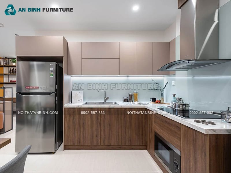 Tủ bếp gỗ MDF phủ Melamine chống ẩm tông trầm sang trọng - TBME079